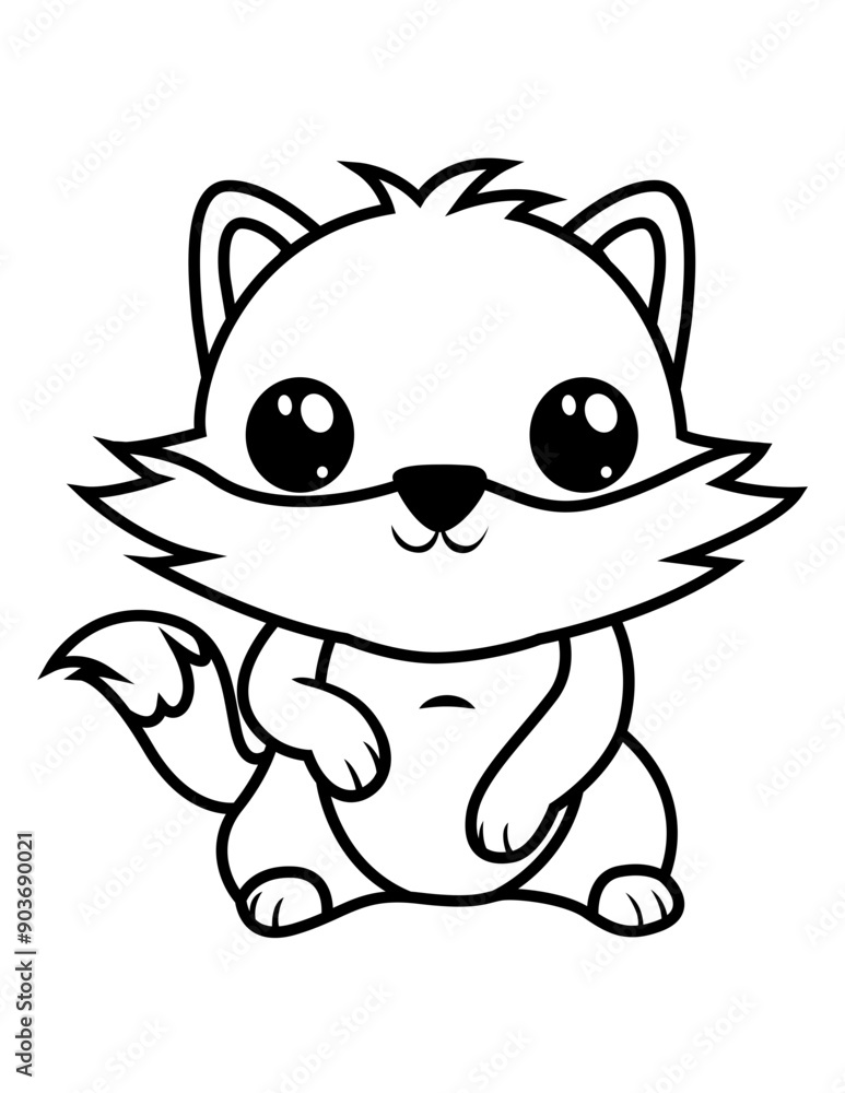 Fototapeta premium Cute Fox | Baby Fox| Fox | Sitting Baby Fox | Wild animal | Young Safari Animal | Little fox | Happy Fox | Original Illustration | Vector and Clipart | Cutfile and Stencil
