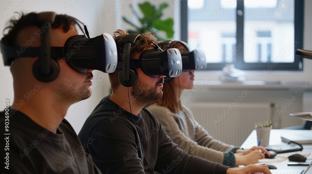 A team testing a new VR application A team testing a new VR application