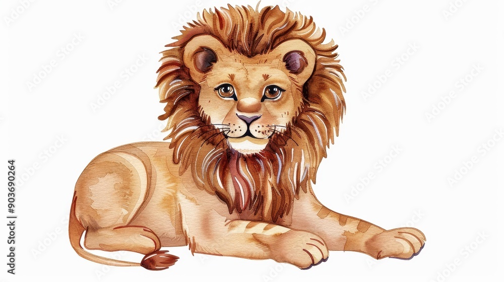 A cute baby lion plays in a bright watercolor scene, showcasing the joy and beauty of natures young wildlife. A cute baby lion plays in a bright watercolor scene, showcasing the joy and beauty of natures young wildlife.