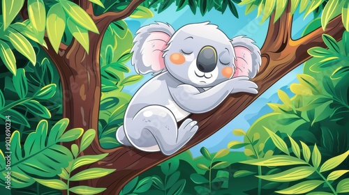 A tranquil watercolor of a koala nestled in a eucalyptus, embodying the peaceful essence of natures beauty. photo