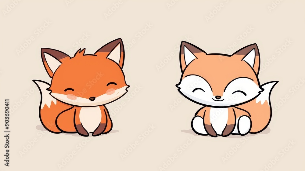 Obraz premium Adorable handdrawn fox print, ideal for kids rooms, adding charm and creativity to any wall space or as a sweet gift.