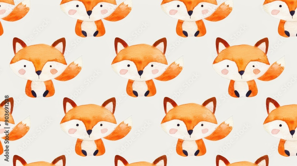 Obraz premium Charming watercolor illustration of foxes in a seamless pattern, perfect for adding whimsy to any design project.