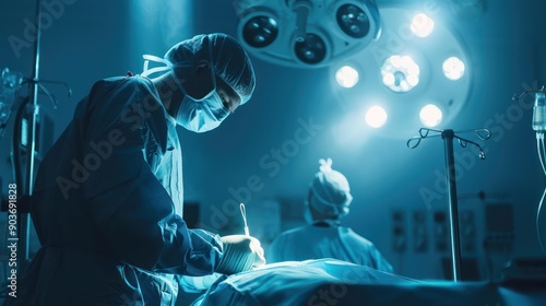 A surgeon performing a procedure in an operating room