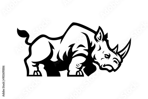 black and white rhino mascot illustration image