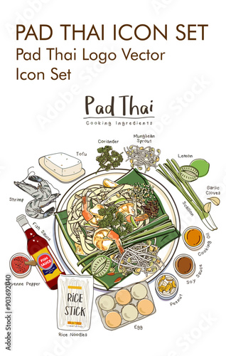 Pad thai logo vector icon set