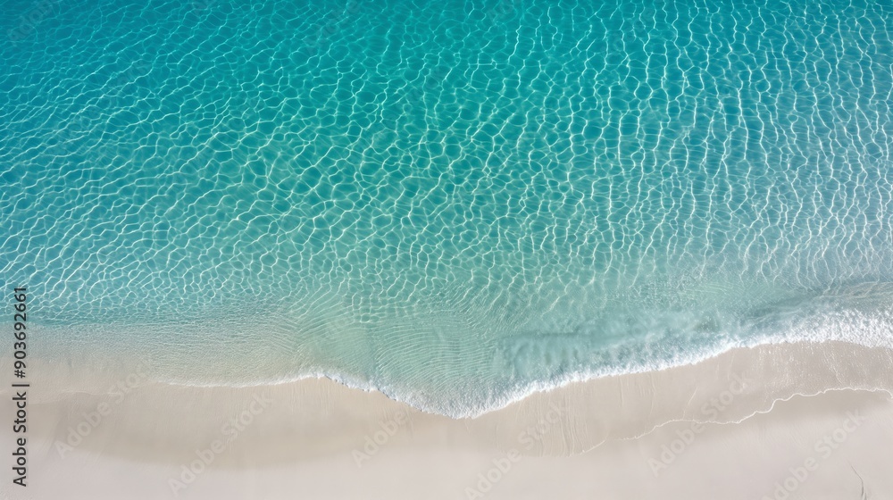 Obraz premium Aerial View of Crystal Clear Turquoise Water and White Sandy Beach - Serene Coastal Landscape