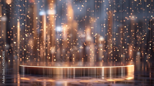 A luxurious podium featuring a stunning product display against a backdrop of shimmering metallic accents and luxurious fabrics