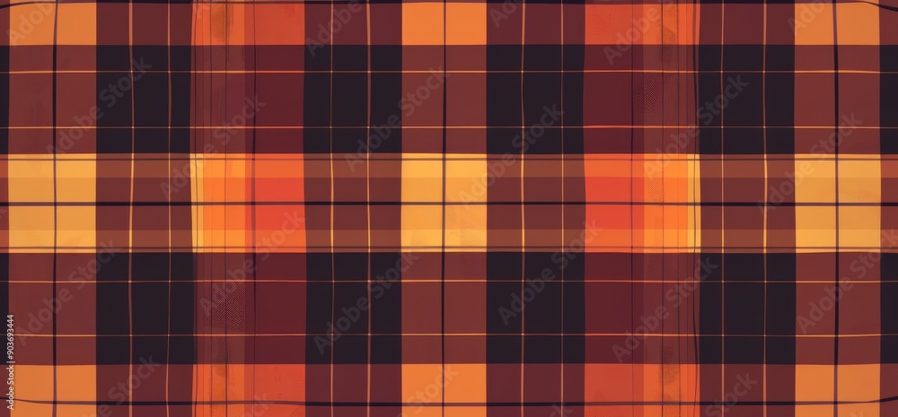 Obraz premium Autumn-themed plaid pattern with warm hues in flat illustration