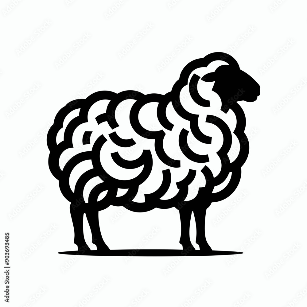 very simple and single sheep silhouette white background,  Sheep silhouette vector illustration