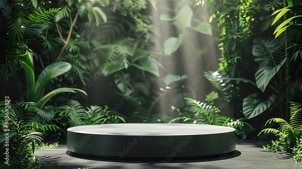 A sleek, modern podium set against a backdrop of lush greenery, highlighting the natural beauty of the product,realistic photo copy space , high detail sharp focus A sleek, modern podium set against a backdrop of lush greenery, highlighting the natural beauty of the product,realistic photo copy space , high detail sharp focus