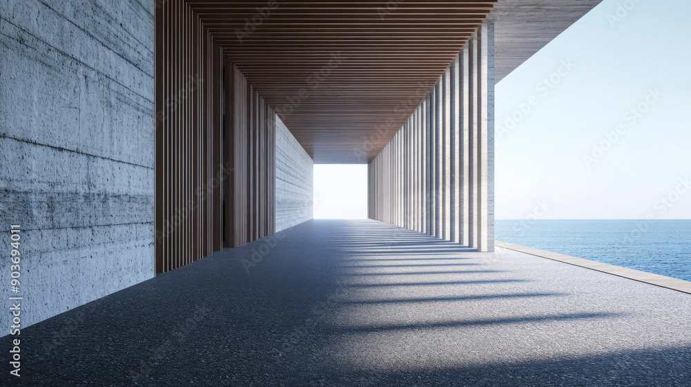 Fototapeta premium Empty room in a luxury property with outdoors views and wall panels. Luxurious residential Real Estate conceptual image.