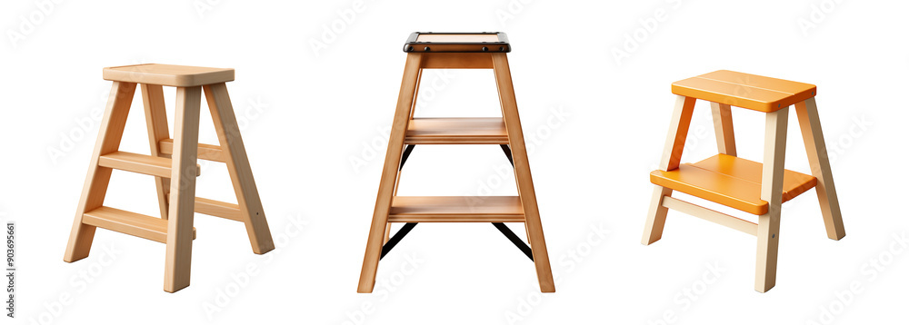 Set of wooden step ladder. Handcrafted home utility essential product. Set of wooden step ladder. Handcrafted home utility essential product.