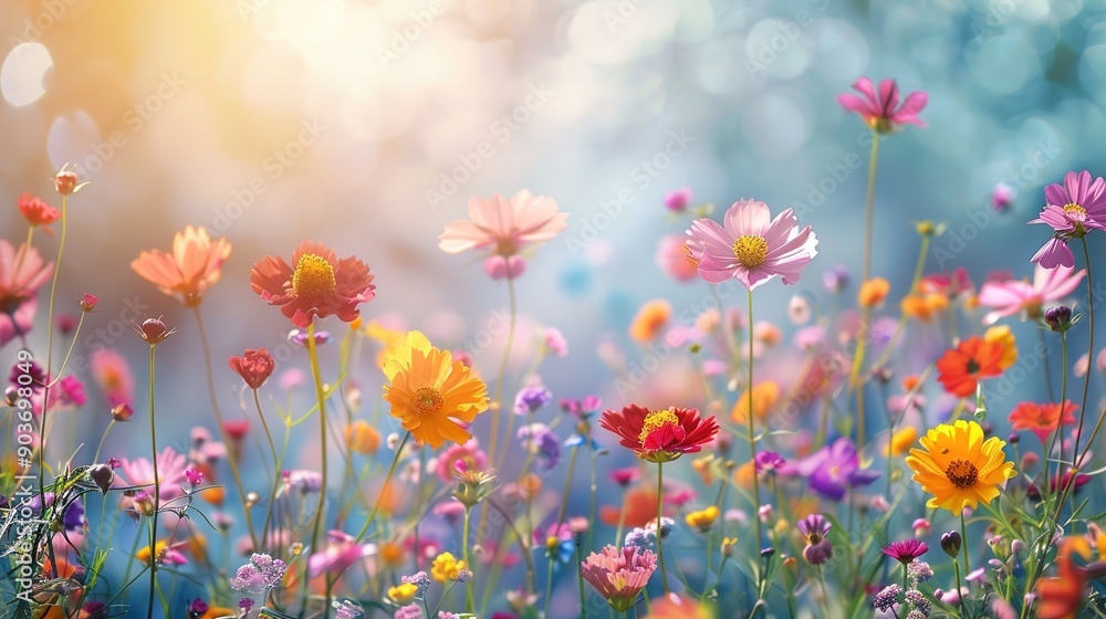 Colorful flower background with a mix of wildflowers in bloom, providing a bright and cheerful backdrop for various projects Colorful flower background with a mix of wildflowers in bloom, providing a bright and cheerful backdrop for various projects