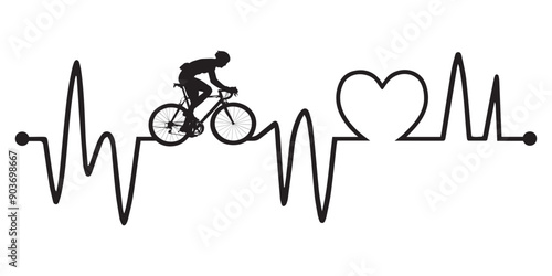 
Heartbeat line with Cycling silhouette, Cycling and Heartbeat frequency with Heart Love illustration

