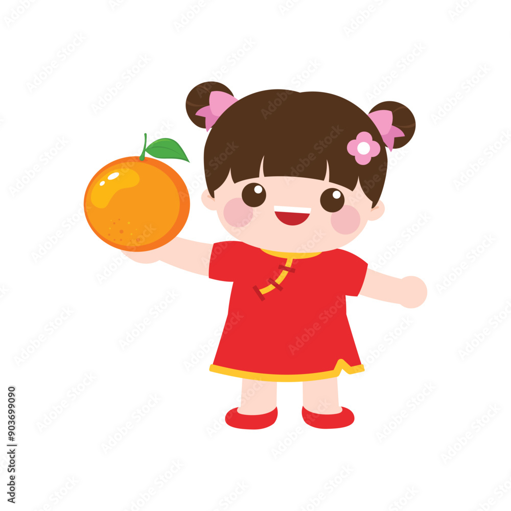 Cute girl holding mandarin fruit to celebrate Chinese new year Cute girl holding mandarin fruit to celebrate Chinese new year