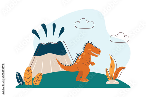 Cute Tyrannosaurus. Dinosaur Kids Style. Cute character. Flat vector illustration.