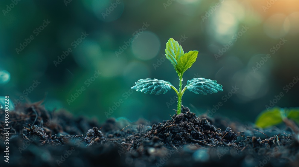 A young plant sprout growing in rich, dark soil, symbolizing new beginnings and growth in a natural, serene environment. A young plant sprout growing in rich, dark soil, symbolizing new beginnings and growth in a natural, serene environment.