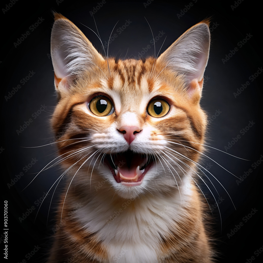 Obraz premium Close-up of a surprised ginger cat with open mouth against