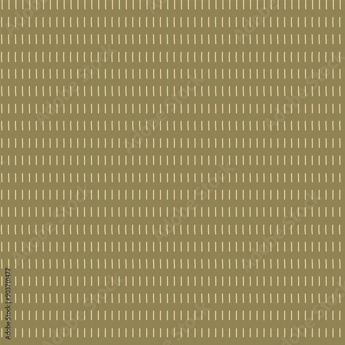 Hand drawn seamless pattern. Rows of short, vertical lines evenly spaced across a muted olive background.