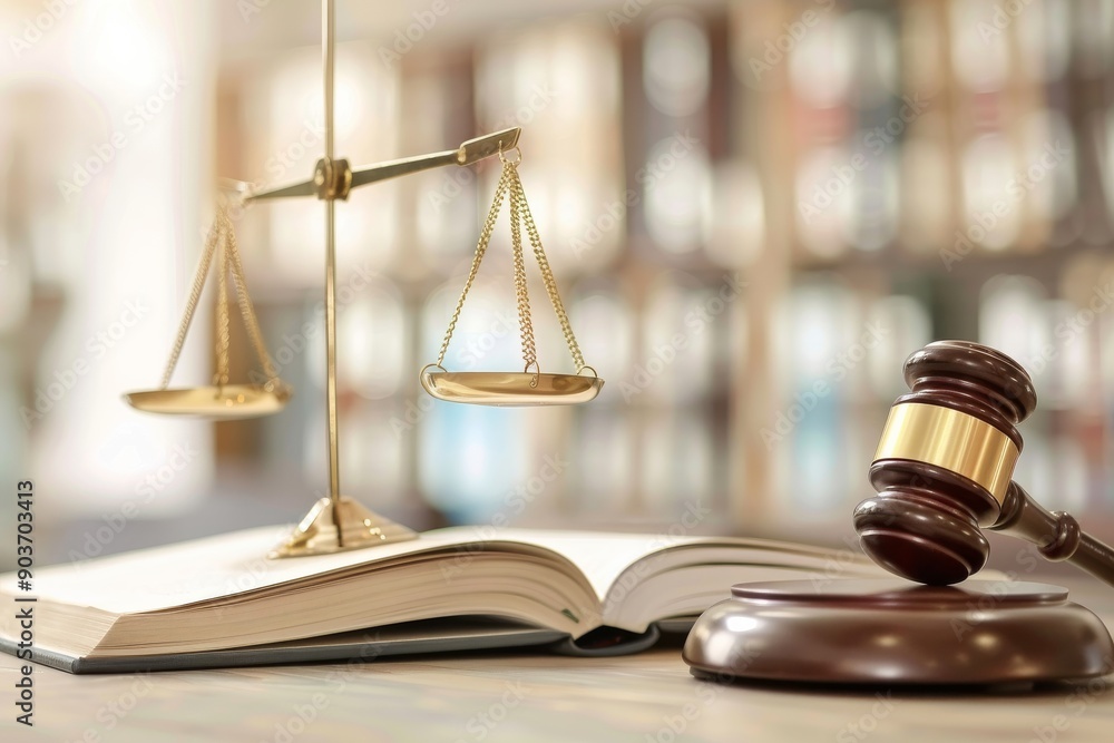 The Scales and Gavel stand as powerful symbols representing Justice and Law within the Courtroom environment, highlighting the essential role they play in the judicial system and legal proceedings The Scales and Gavel stand as powerful symbols representing Justice and Law within the Courtroom environment, highlighting the essential role they play in the judicial system and legal proceedings
