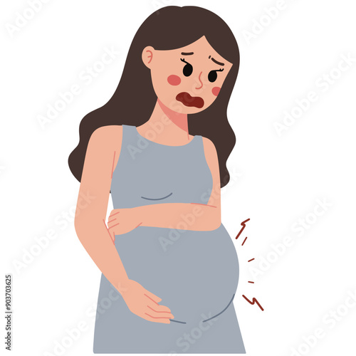 pregnant woman having a cramps contraction illustration