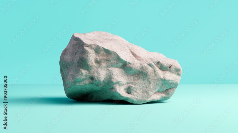 Realistic rock on a bright turquoise background during studio display, 3d illustration. Realistic rock on a bright turquoise background during studio display, 3d illustration.
