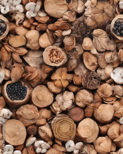 Tile textures of A close up of nuts and seeds, including walnuts, almonds, and cashews