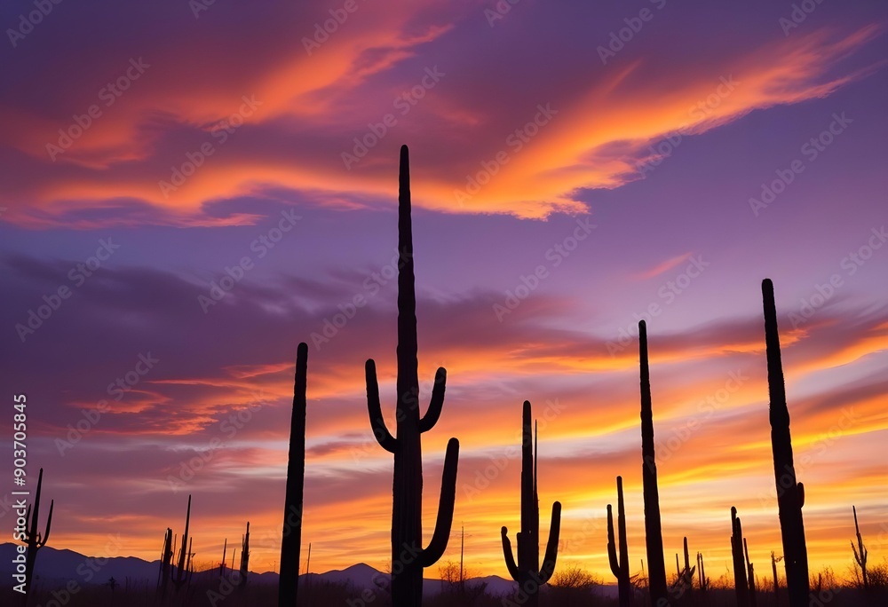 Silhouette cactus sunset