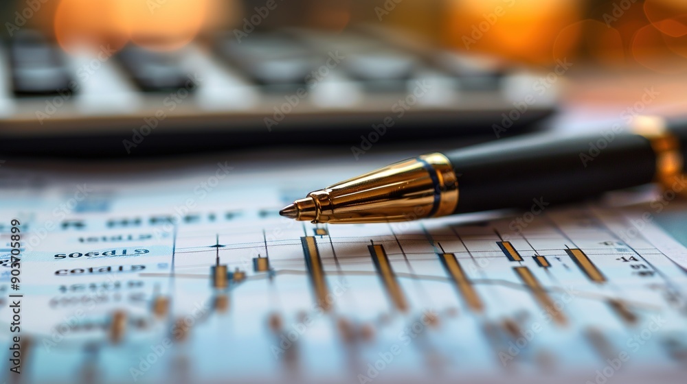 Fototapeta premium Financial Growth: A close-up of a pen resting on a graph showing financial growth, symbolizing progress, planning, and success in business. 