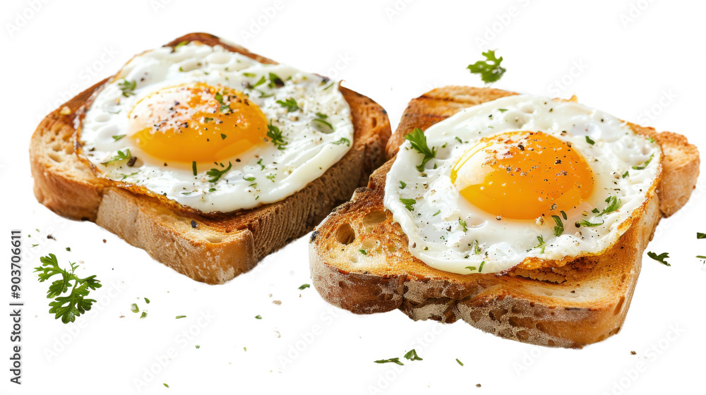 Toasts with fried eggs on transparent background Toasts with fried eggs on transparent background