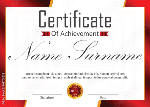 white background red golden gradients color and frame design with certificate design