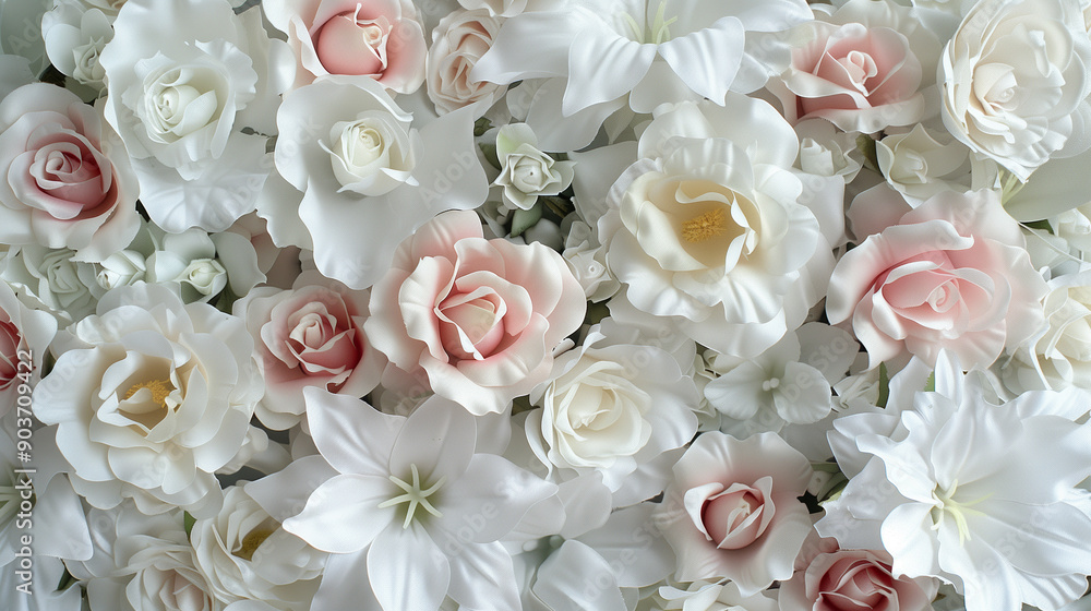 A bouquet of white flowers with pink accents A bouquet of white flowers with pink accents