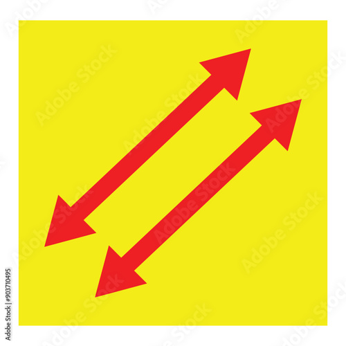 Double arrow icon set. Horizontal long straight arrow signs. Double red arrow icon, two side simple icon vector, arrow icon isolated on white and yellow background. Road signs vector illustration. photo