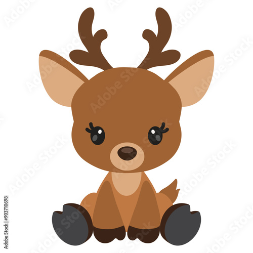 Cute sitting little baby reindeer vector cartoon illustration