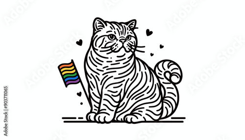  Exotic Shorthair Cat With LGBTQ Rainbow Pride Flag Funny Pround Mom Dad of Gay Lesbian Ally  Vector Clipart 