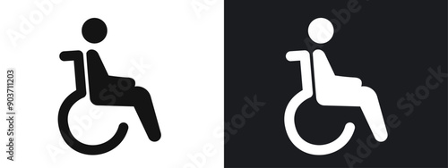Disability Wheel Chair Icon linear graphics set vector in black