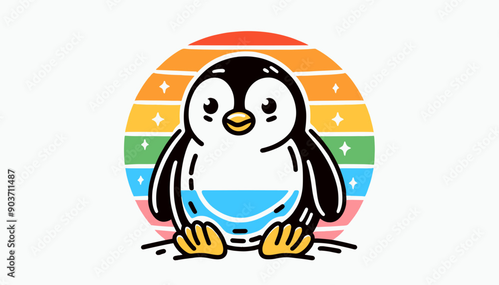 Obraz premium Penguin With LGBTQ Rainbow Pride Flag Funny Pround Mom Dad of Gay Lesbian Ally Vector Clipart 