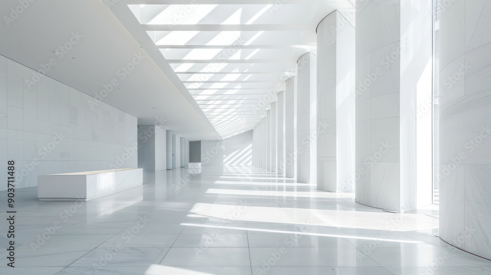 Fototapeta premium Interior of a white-themed museum architecture with natural lighting