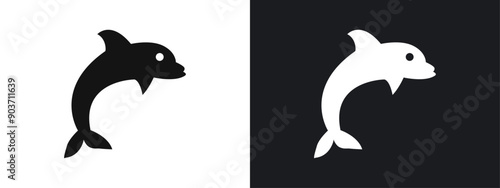 Dolphin icon linear graphics set vector in black