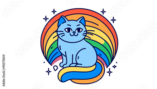  Russian Blue Cat With LGBTQ Rainbow Pride Flag Funny Pround Mom Dad of Gay Lesbian Ally Vector Clipart  