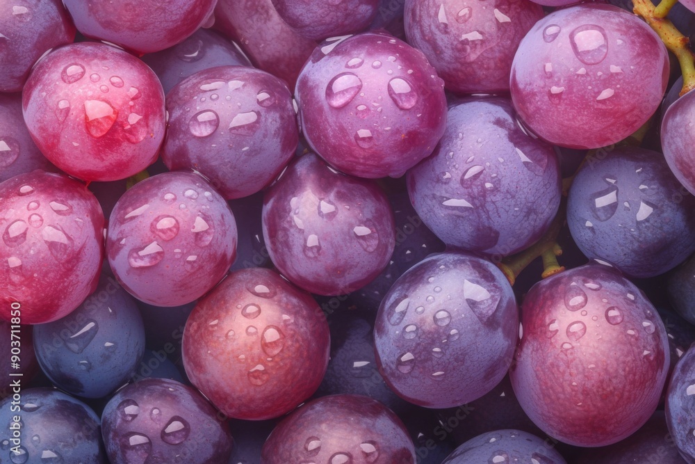 Close-Up on Fresh Grapes: Dewy Berries with Droplets, Exuding Natural Vitality and Temptation. Close-Up on Fresh Grapes: Dewy Berries with Droplets, Exuding Natural Vitality and Temptation.