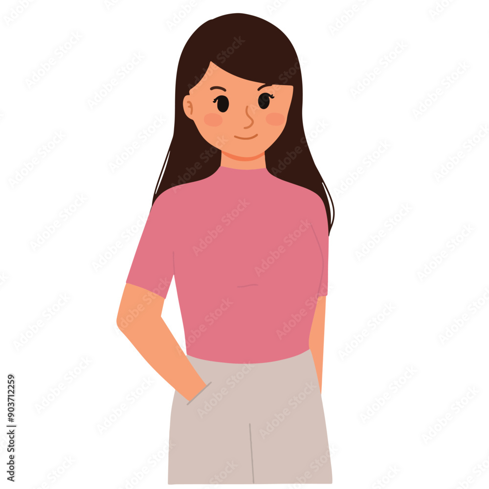 A woman standing with one hand on her pocket happy proud illustration A woman standing with one hand on her pocket happy proud illustration