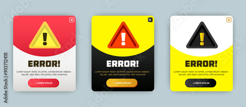 Warning of error pop up banner with flat design isolated on the background. Professional web design, full set of elements. User-friendly design materials. vector