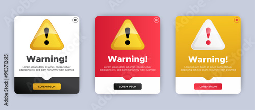 Warning of error pop up banner with flat design isolated on the background. Professional web design, full set of elements. User-friendly design materials. vector