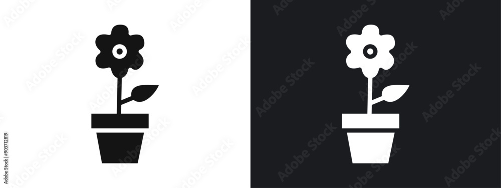 Flower in pot icon linear graphics set vector in black Flower in pot icon linear graphics set vector in black