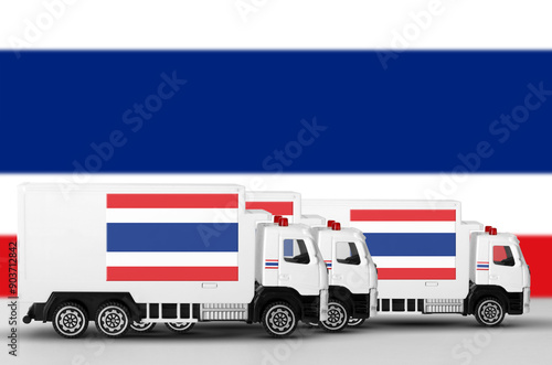 Thailand flag depicted on side wall of white delivery van close up. Shipping and local delivery concept