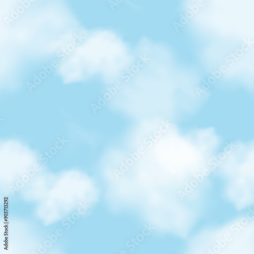 Cloud Sky seamless Background,Endless pattern blue sky cloudy texture,Vector 3d banner Nature landscape for spring,summer backdrop,Illustration seamless pattern cartoon for environment wallpaper