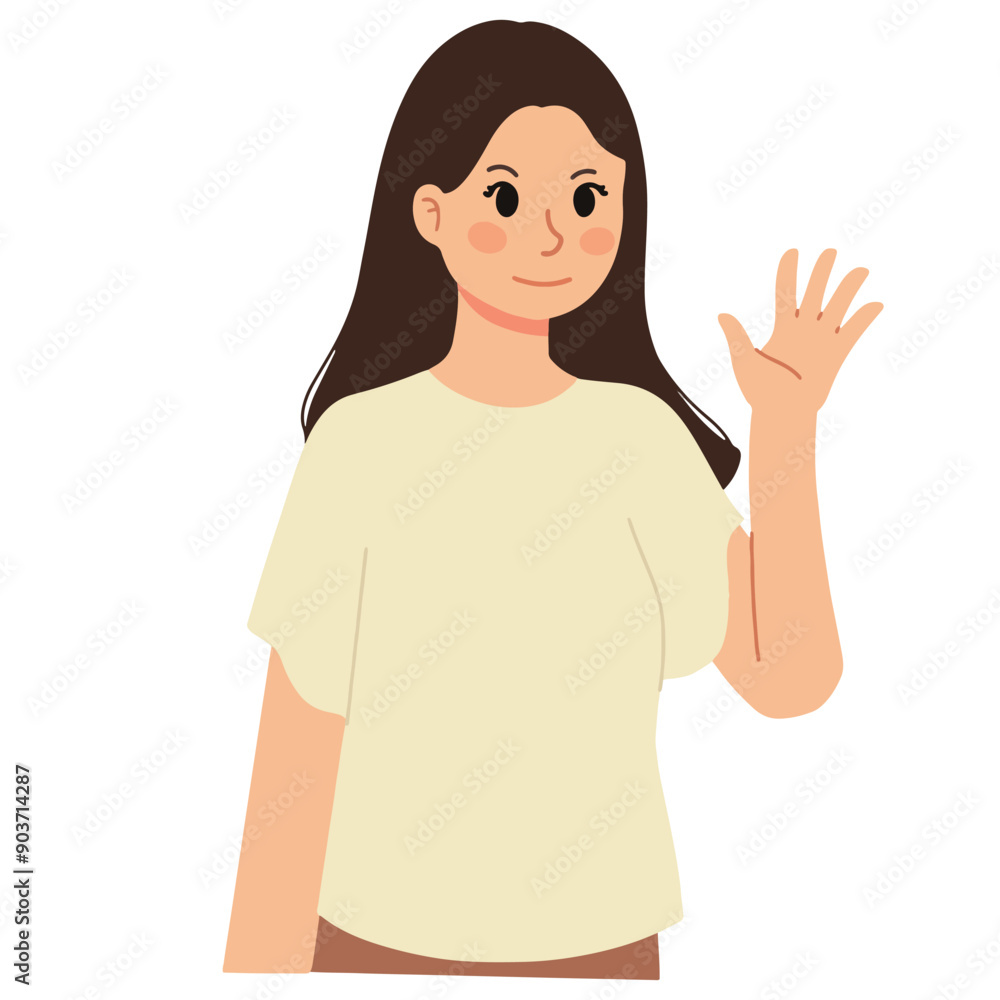 A woman waving gesturing hello goodbye with one hand illustration A woman waving gesturing hello goodbye with one hand illustration