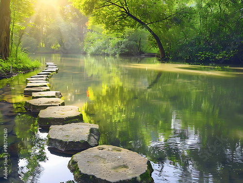 stone path over lake zen garden