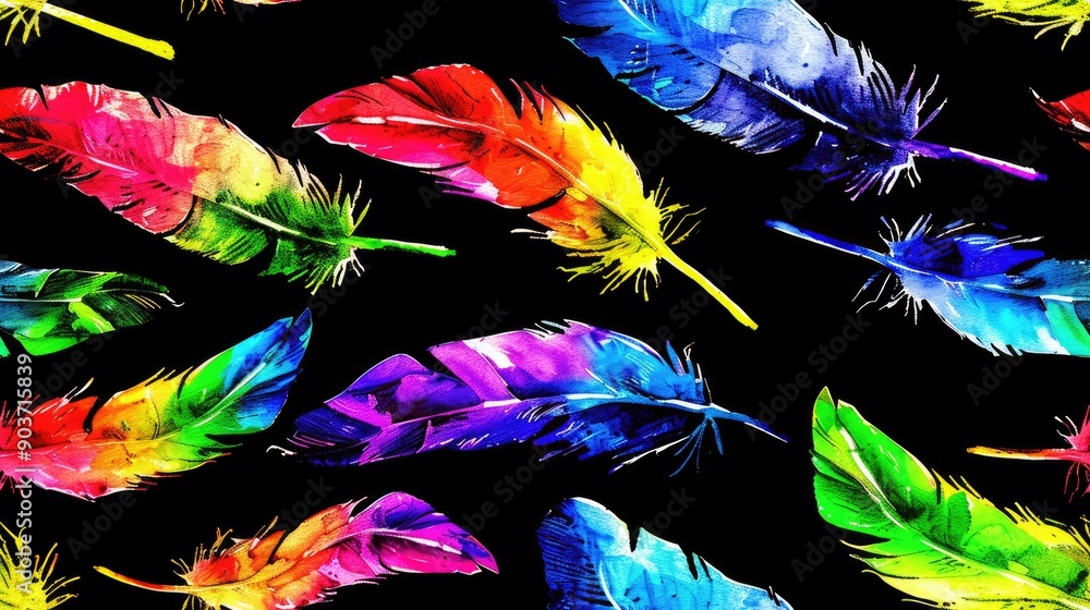 Obraz premium A seamless pattern with colorful feathers